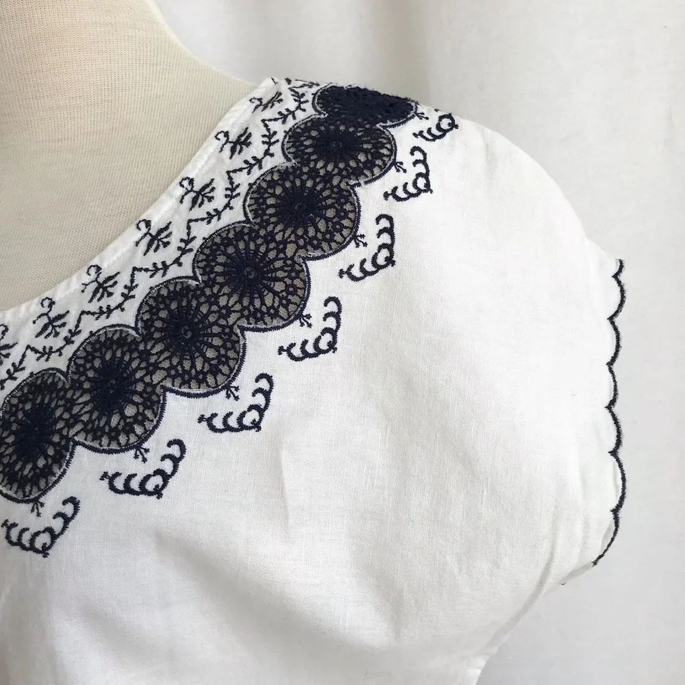 J.Crew Linen Embroidered Scalloped hem Dress EUC 0